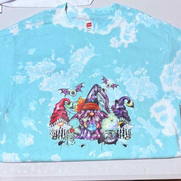 🌀 Blue & White Tie-Dye Halloween Tee — Medium (Custom Design) - Picture 2 of 3